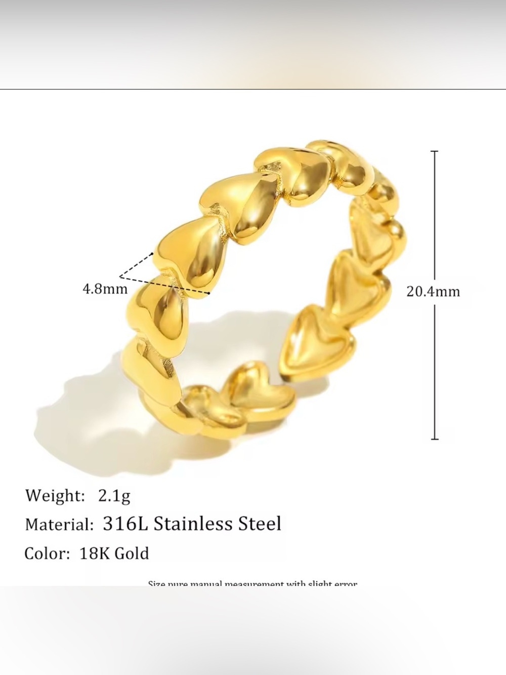 18K Gold Heart Link Band Ring for Women